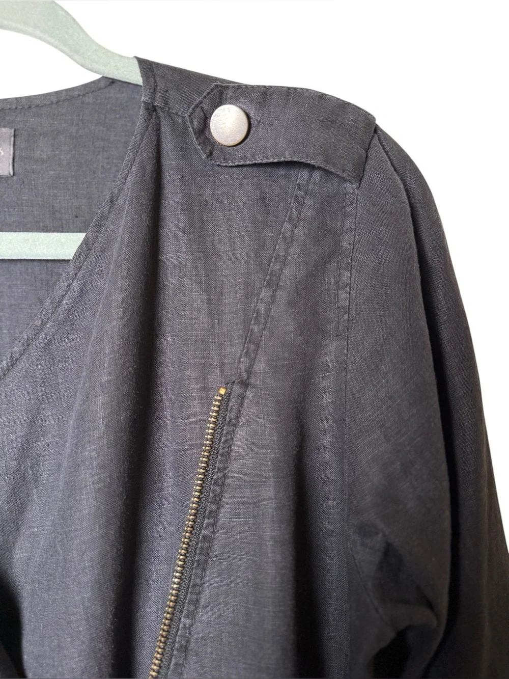 Michael Stars Small LINEN Charcoal Long-Sleeve Asymmetrical Zip Shirt Dress